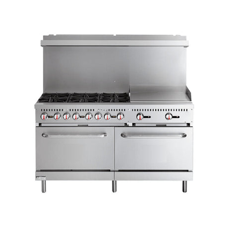 Enhanced Gas Equipment ER-6-24G Enhanced 60" Commercial Gas Range with 6 Open Burners, 24" Grill and 2 Ovens