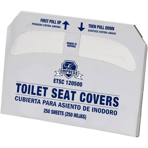 Empress ETSC 120500 Half-Fold Disposable Paper Toilet Seat Covers, White, 250 Sheets per Pack