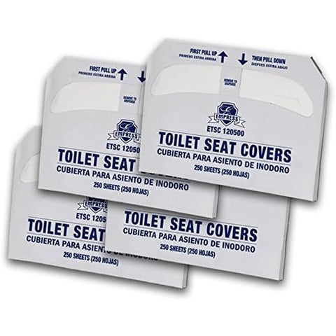 Empress ETSC 120500 Half-Fold Disposable Paper Toilet Seat Covers, White, 250 Sheets per Pack