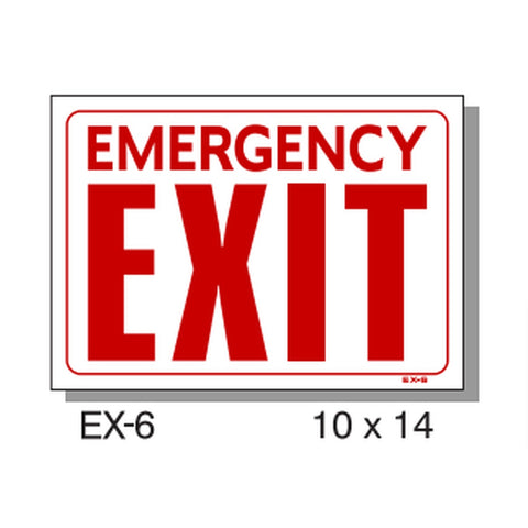 T&J Signs EX-6 Emergency Exit Sign, 10x14, White with Red Text