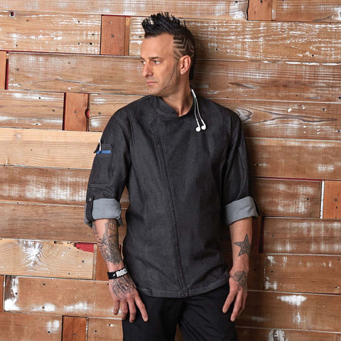 Chef Works EXDZ001BLKXS Gramercy Black Denim Chef Coat - XS