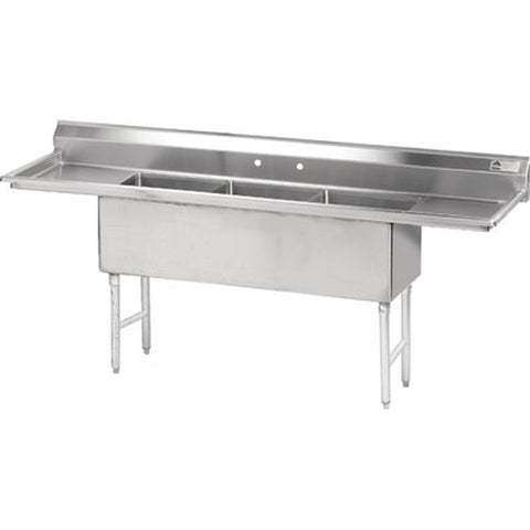 Advance Tabco FC-3-1818-18RLX 90" Three Compartment Stainless Steel Commercial Sink with Two Drainboards