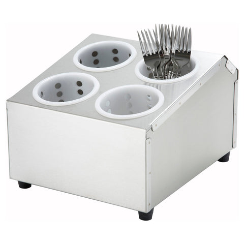 Winco FC-4H Stainless Steel Two-Tier Flatware Cylinder Holder with Four Holes