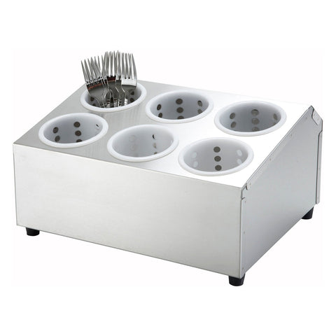 Winco FC-6H 2-Tier Stainless Steel Flatware Cylinder Holder with 6 Holes