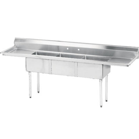 Advance Tabco FE-3-1824-24RL-X 3-Compartment Stainless Steel Commercial Sink with Two Drainboards, 102"