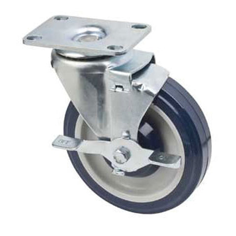 1880 Hospitality FPCST2X35 Universal Swivel Plate Caster Set with Brakes, 5" Polyurethane Wheels, Set of 4