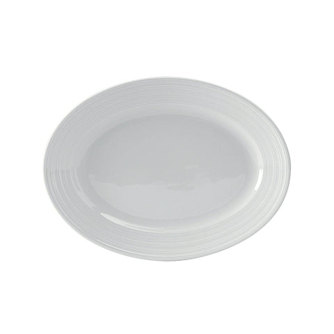 Tuxton China FPH-125 Pacifica 12-5/8" x 9-3/8" Bright White Embossed Oval China Platter