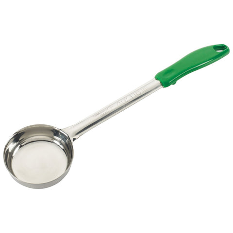Winco FPS-4 4 oz. Solid One-Piece Food Portioner / Spoodle, Green Handle