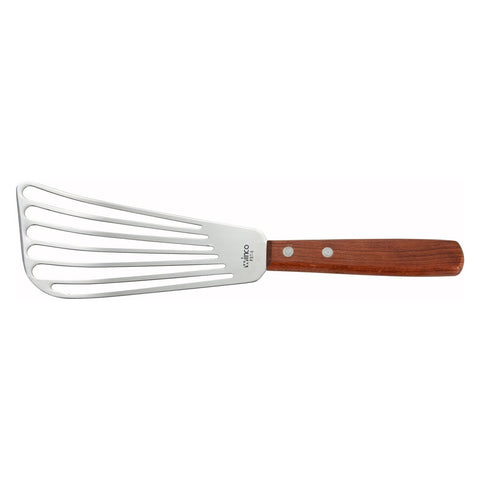 Winco FST-6 Fish Spatula with Wooden Handle - 6-3/4" x 3-1/4" Slotted Blade
