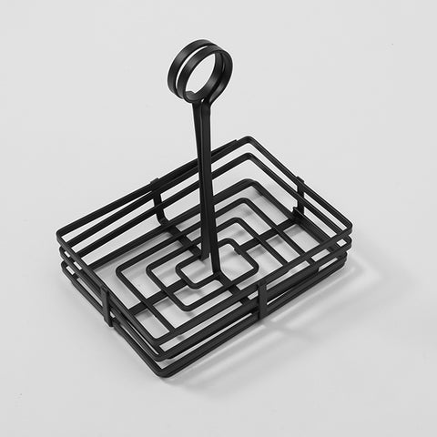 American Metalcraft FWC68 Black Flat Coil Wrought Iron Rectangular Condiment Caddy