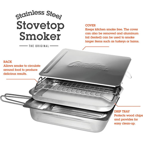 Camerons Original Stovetop Smoker - Stainless Steel Indoor/Outdoor Smoker with Wood Chip Value Pack