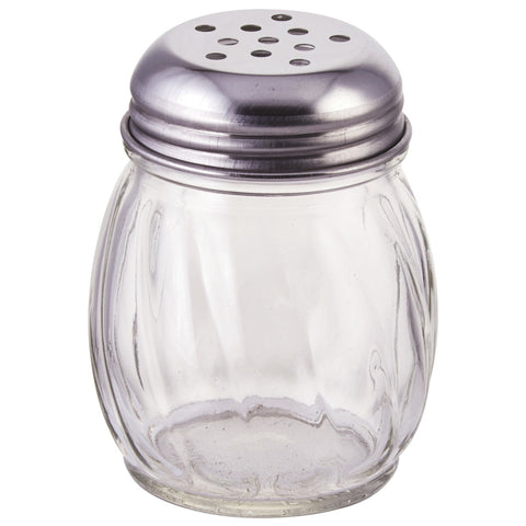 Winco G-107 6 oz. Glass Cheese Shaker with Perforated Stainless Steel Top
