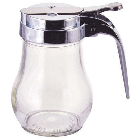 Winco G-115 6 oz Glass Teardrop Syrup Dispenser with Chrome-Plated Top