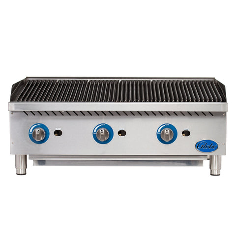 Globe GCB36G-SR 36 in Gas Countertop Charbroiler with Stainless Steel Radiants, 120,000 BTU