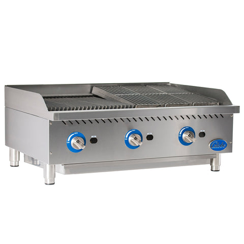Globe GCB36G-SR 36 in Gas Countertop Charbroiler with Stainless Steel Radiants, 120,000 BTU