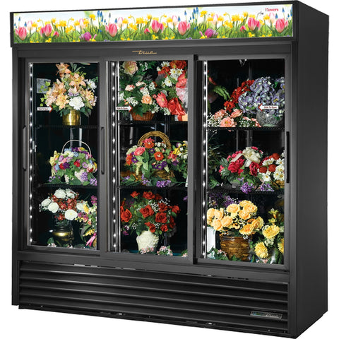 True Manufacturing GDM-69FC-HC-LD 3-Door Sliding Glass Floral Merchandiser Refrigerator with Hydrocarbon Refrigerant and LED Lighting