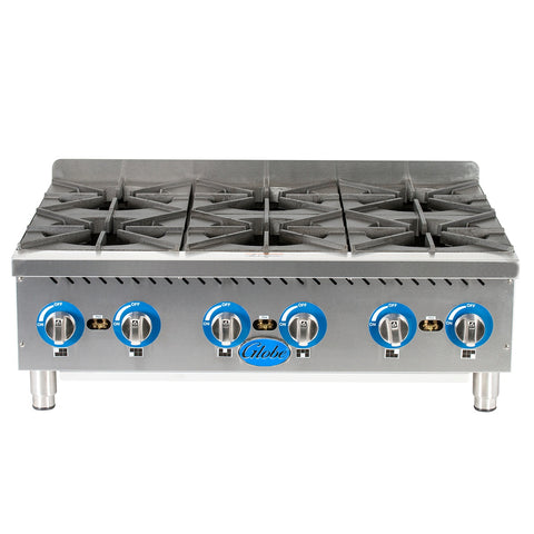 Globe GHP36G 36 in 6-Burner Countertop Gas Hot Plate (132,000 BTU)
