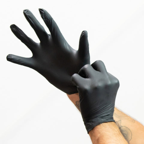 Winco GLN-MB Disposable Nitrile Gloves, Medium, Black, Powder-Free, 100/Box
