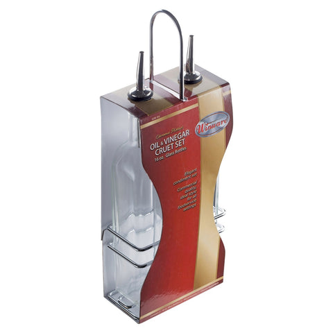 Winco GOB-16 Oil and Vinegar Cruet Set with Chrome Plated Rack and Two 16 oz Glass Bottles