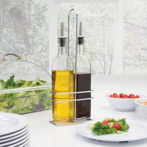 Winco GOB-16 Oil and Vinegar Cruet Set with Chrome Plated Rack and Two 16 oz Glass Bottles