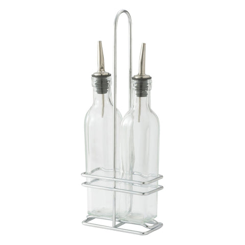 Winco GOB-8S Oil and Vinegar Cruet Set with Chrome Plated Rack, 8 oz