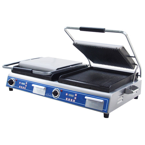 Globe GPGDUE14D Deluxe Double Panini Grill (14 x 14 Grooved Plates)
