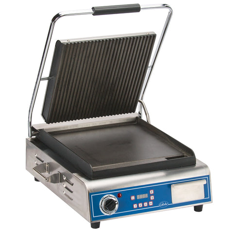 Globe GPGS14D Deluxe Combo Plate Panini Grill (Grooved Top, Smooth Bottom), 14 in x 14 in