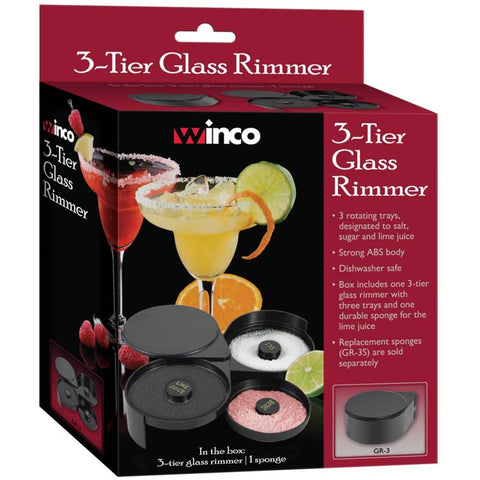 Winco GR-3 3-Tier Glass Rimmer - Black Plastic, NSF Listed
