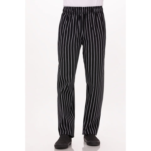 Chef Works GSBP0005XL Designer Baggy Chef Pants, Black with Chalk Stripe, 5XL