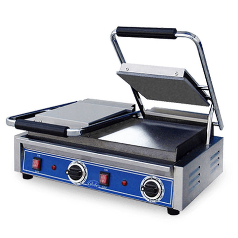 Globe GSGDUE10 Bistro Series Double Panini Grill, Smooth Cast Iron Plates, 208-240V
