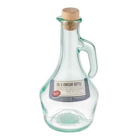 TableCraft Products H9222 Portabella 16 oz Green Tint Glass Olive Oil & Vinegar Bottle with Cork Stopper
