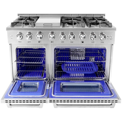 THOR Kitchen HRG4808U 48-Inch Professional Freestanding Gas Range with Double Oven, 6 Burners and Griddle