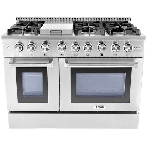 THOR Kitchen HRG4808U 48-Inch Professional Freestanding Gas Range with Double Oven, 6 Burners and Griddle
