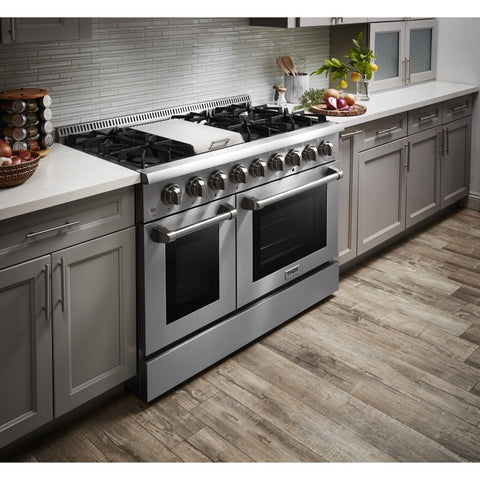 THOR Kitchen HRG4808U 48-Inch Professional Freestanding Gas Range with Double Oven, 6 Burners and Griddle