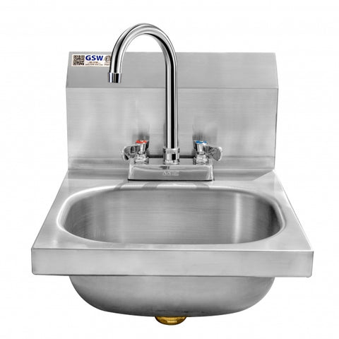 GSW USA HS-1416D Stainless Steel Wall Mount Hand Sink with Deck Mount Faucet