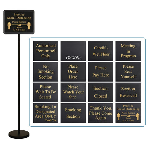 Winco HTS-60K 60-Inch Hostess Sign Set with 16 Interchangeable Messages, Black