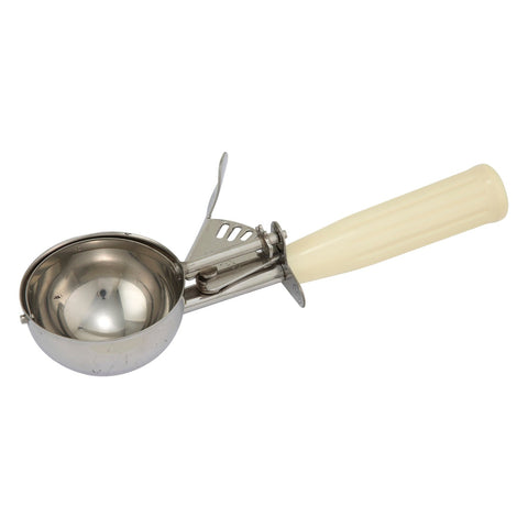 Winco ICD-10 Stainless Steel Thumb Press Disher with Ivory Plastic Handle, Size #10