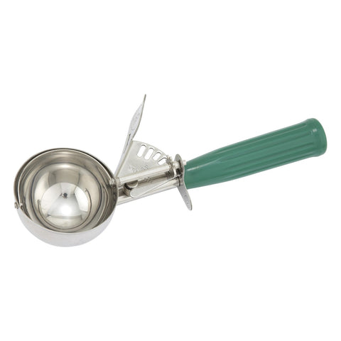 Winco ICD-12 Stainless Steel Thumb Press Disher, Size #12 with Green Plastic Handle