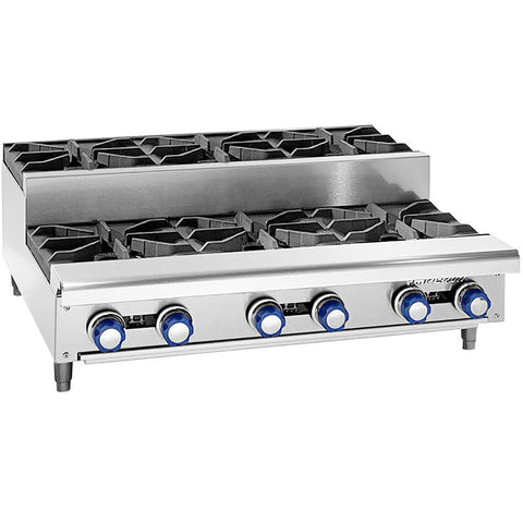 Imperial IHPA-6-36SU 36 in 6-Burner Step-Up Gas Hot Plate (192,000 BTU)
