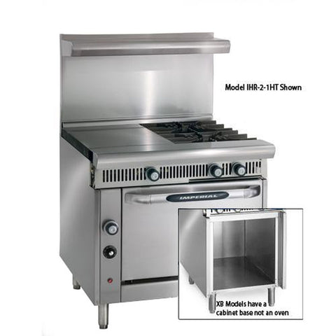 Imperial IHR-3HT-3-XB 36 in Gas Heavy Duty Range with 3 Open Burners, 3 Hot Tops, Cabinet Base