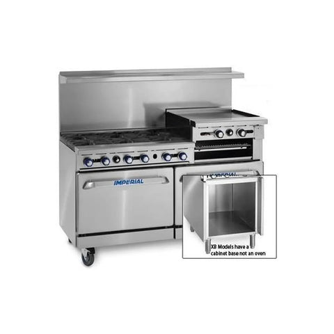 Imperial IR-4-RG24-C-XB 48 Inch Gas Restaurant Range with 4 Open Burners, 24 Inch Raised Griddle/Broiler, Convection Oven and Cabinet Base