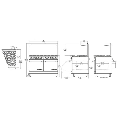 Imperial IR-6-G12 48 in Gas Restaurant Range with 6 Burners, 12 in Griddle and (2) Space Saver Ovens