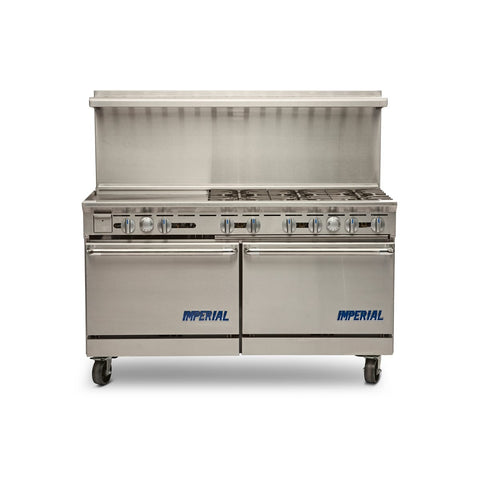 Imperial IR-6-G24 NG 60 Inch 6-Burner Gas Range with 24 Inch Griddle and Double Standard Ovens