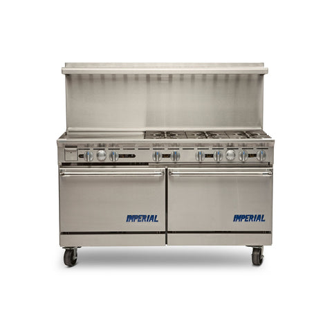 Imperial IR-6-G24 NG 60 Inch 6-Burner Gas Range with 24 Inch Griddle and Double Standard Ovens