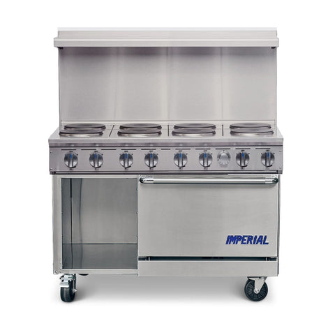 Imperial IR-8-E Pro Series 48 Inch Electric Restaurant Range with (2) Space Saver Ovens