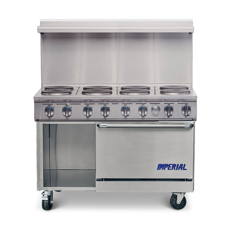 Imperial IR-8-E Pro Series 48 Inch Electric Restaurant Range with (2) Space Saver Ovens