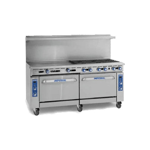 Imperial IR-8-G24 72 in Gas Restaurant Range with 8 Open Burners, 24 in Griddle and 2 Standard Ovens