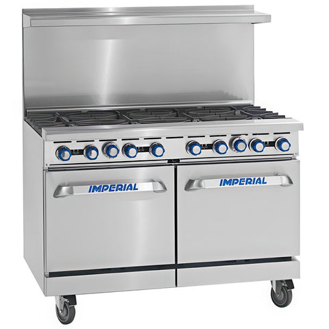 Imperial Range IR-8 Pro Series 48 in Natural Gas 8-Burner Range with (2) 20 in Space Saver Ovens, 310,000 BTU