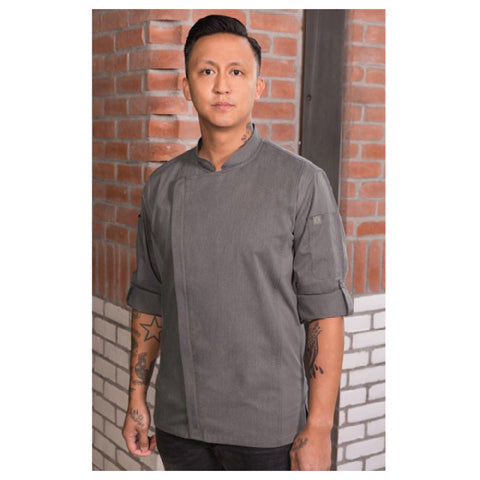 Chef Works JLCLGRY4XL Gray Hartford Chef Coat Long Sleeve Roll-up Tab 4XL