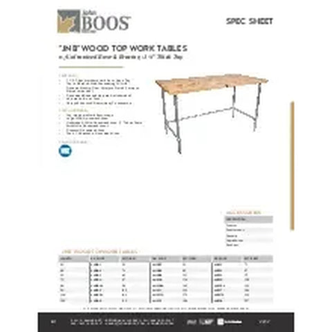 John Boos JNB08-X 48"W x 30"D Wood Top Work Table with Galvanized Open Base